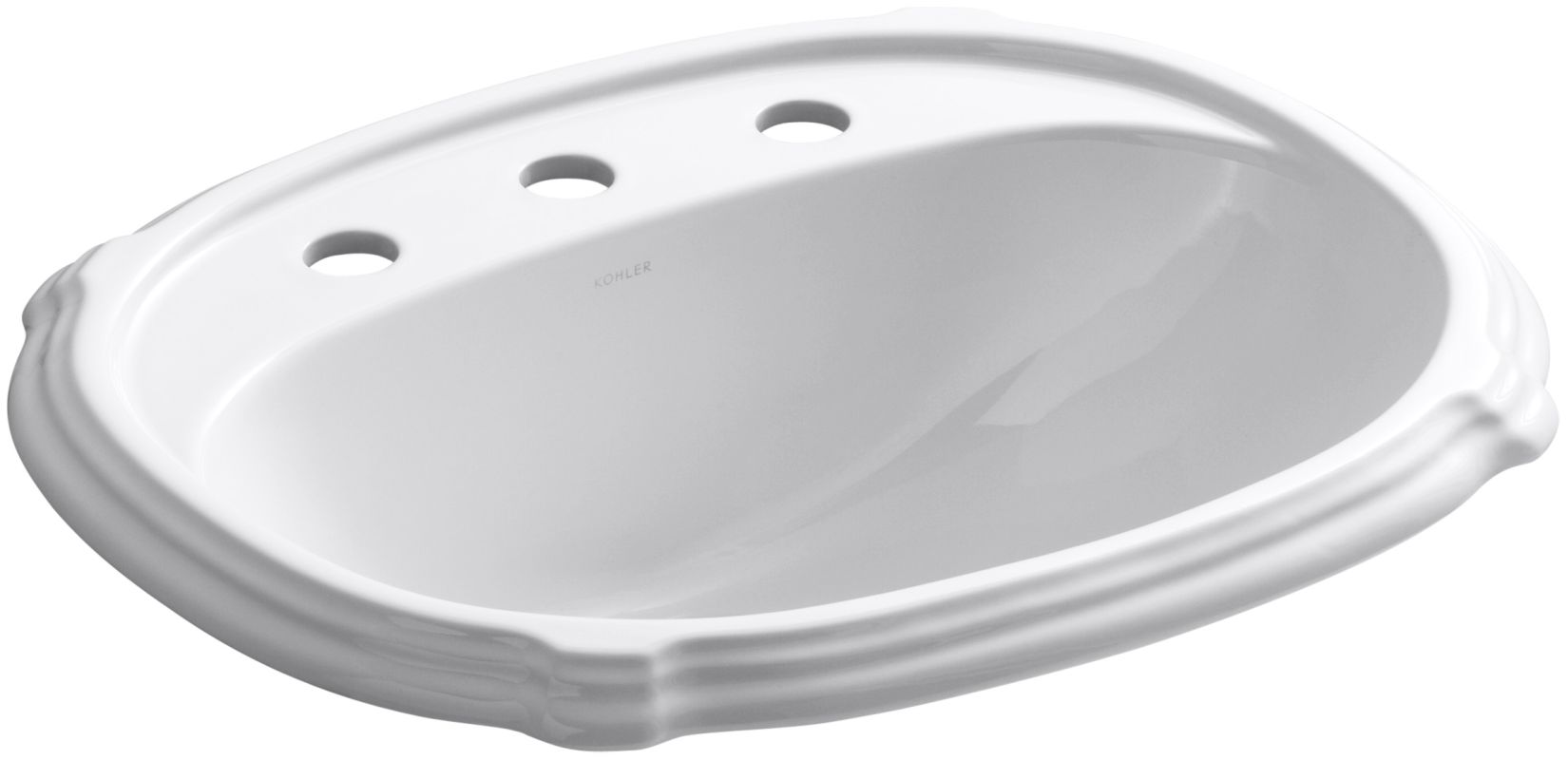 Kohler K218980 White Portrait 20" Drop In Bathroom Sink with 3 Holes Drilled and Overflow