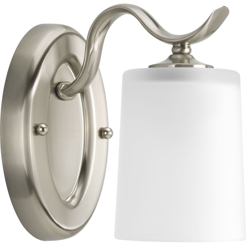 Progress Lighting P2018-09 Brushed Nickel Inspire 1 Light Bathroom Wall Sconce with Etched Glass ...