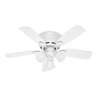 Hunter 51044 White Low Profile Plus 42" 5 Blade Flush Mount Ceiling Fan