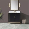 Midnight Black / White Quartz Top / Satin Brass Hardware