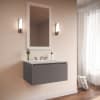 Matte Gray Glass Vanity with White Top