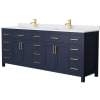 Dark Blue / White Cultured Marble Top / Brushed Gold Hardware