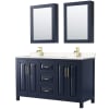 Dark Blue / Carrara Cultured Marble Top / Brushed Gold Hardware