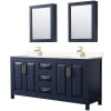 Dark Blue / Carrara Cultured Marble Top / Brushed Gold Hardware