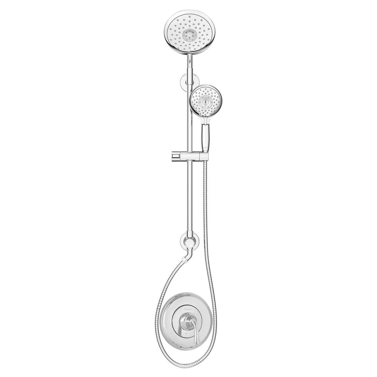 American Standard Patience Sv 3 002 Polished Chrome Patience Pressure Balanced Shower System With Shower Head Hand Shower Slide Bar Shower Arm Hose Wall Supply Elbow Diverter And Valve Trim Faucet Com