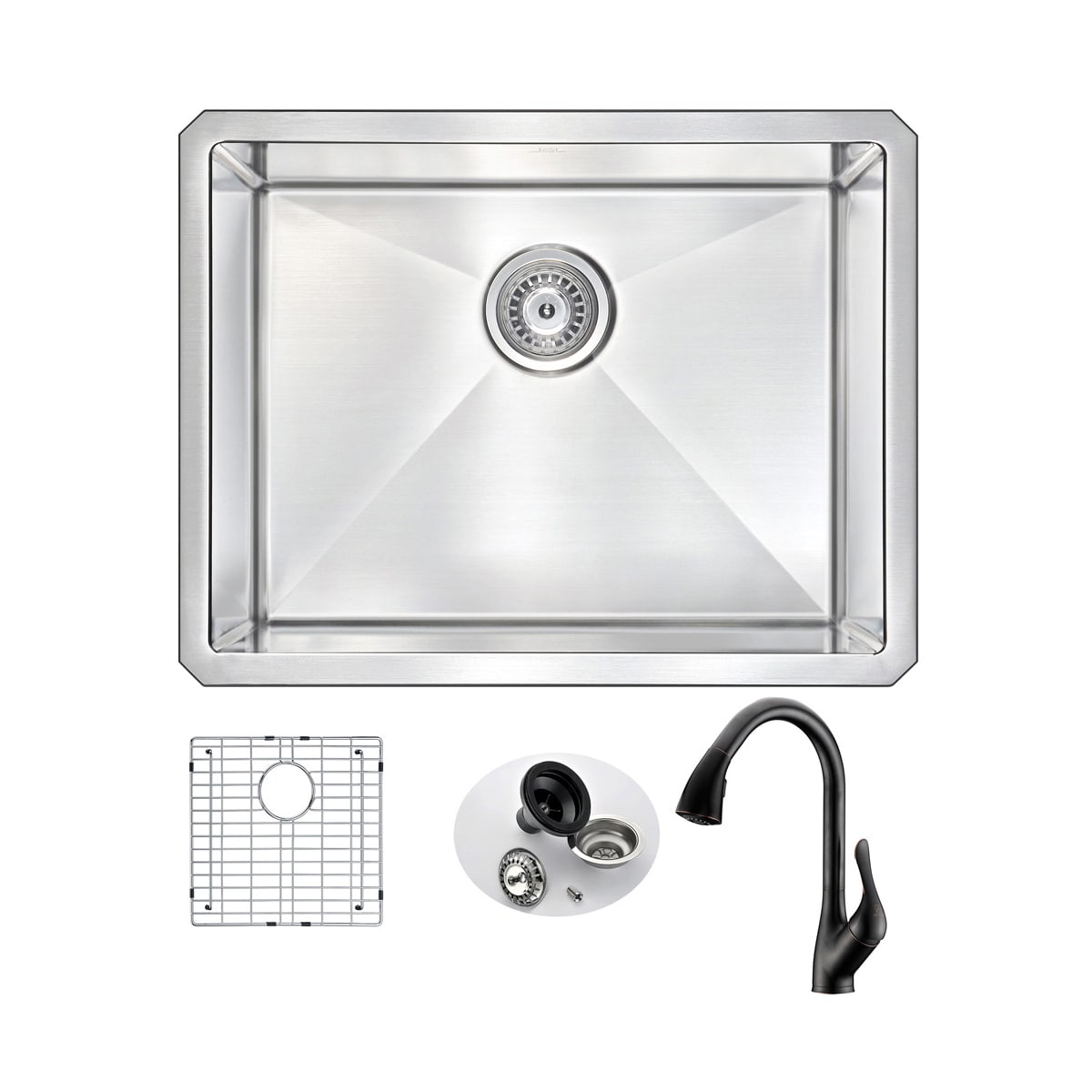 Anzzi Kaz2318 031o Satin Oil Rubbed Bronze Vanguard 23 Single Basin Stainless Steel Undermount Kitchen Sink With Accent Series 1 5 Gpm Faucet Includes Basin Rack And Basket Strainer Faucet Com