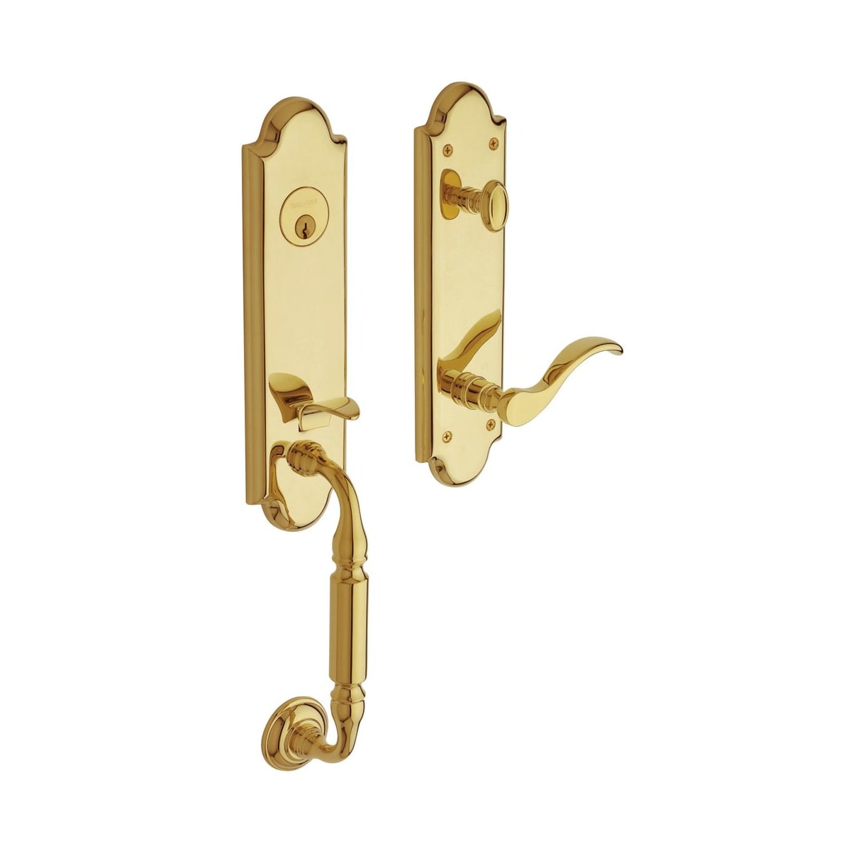 Baldwin 85350031RENT Non-Lacquered Brass Manchester Right Handed One Piece  Single Cylinder Keyed Entry Handleset with 5455V Interior Lever from the  Estate Collection