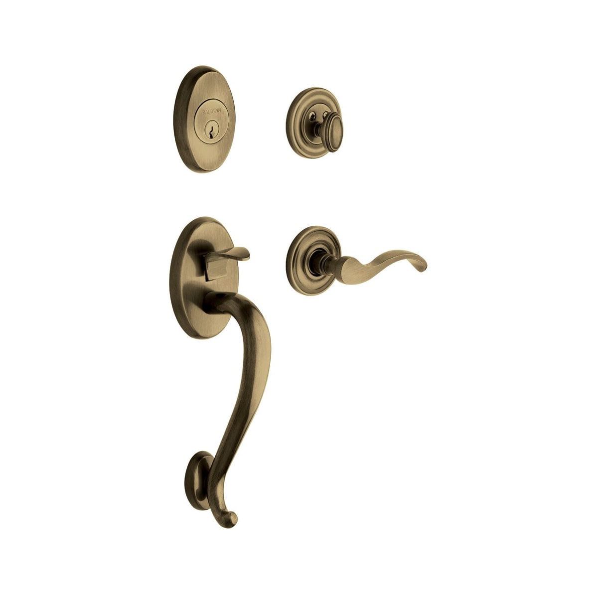 Baldwin 85315050LENT Satin Brass and Black Logan Left Handed Sectional  Single Cylinder Keyed Entry Handleset with 5455V Interior Lever from the  Estate Collection