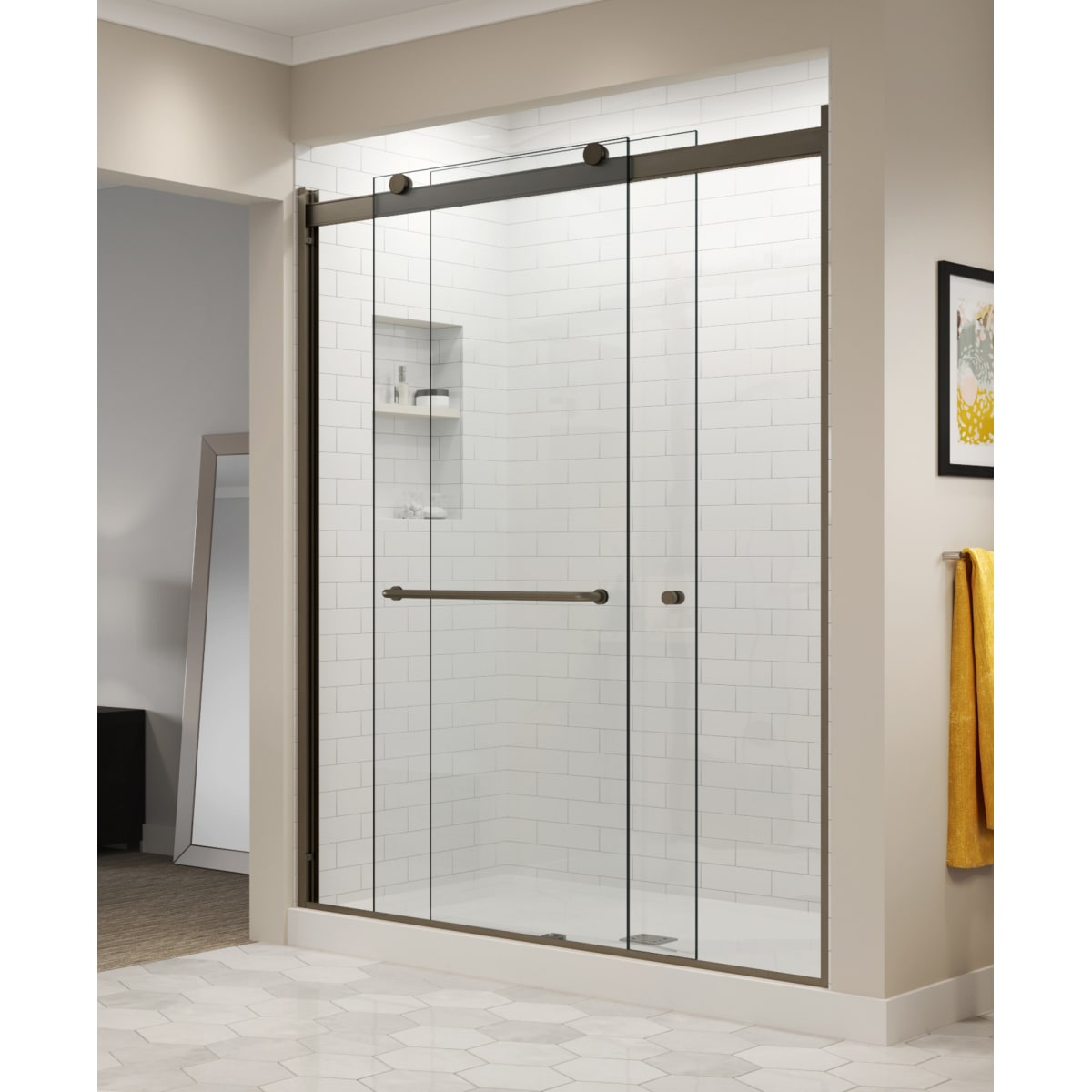 Basco Rtla05b4870clbn Brushed Nickel Rotolo 70 High X 48 Wide Sliding Frameless Shower Door With Clear Glass Faucet Com