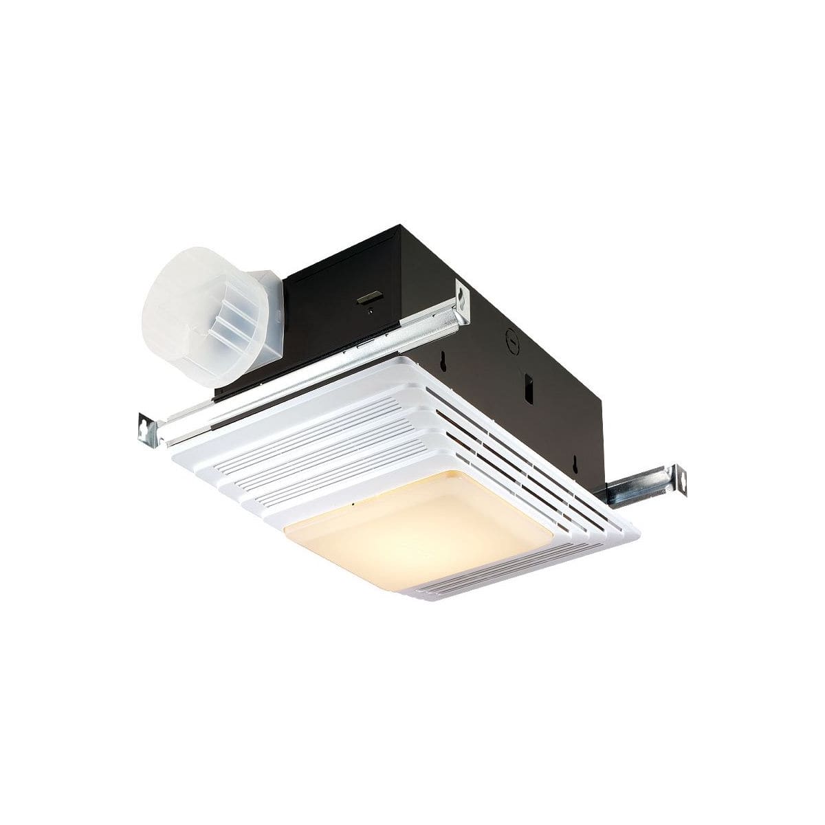 Bathroom ceiling exhaust fan with heater outlet