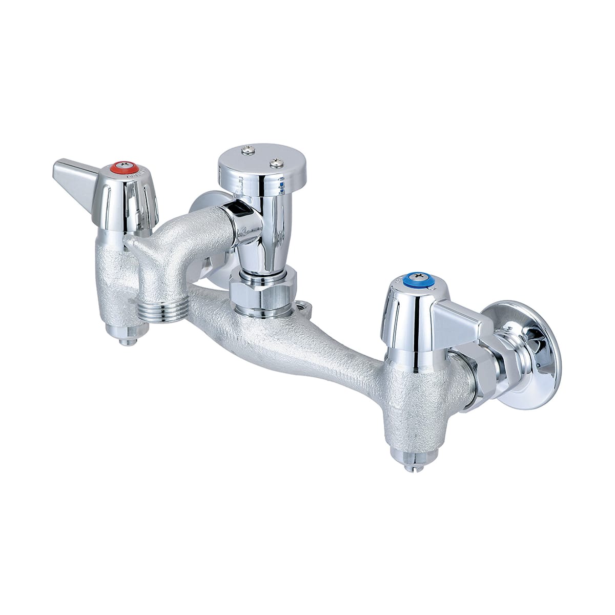 Central Brass 0050 Urc Qi Rough Chrome Double Handle Wall Mounted Service Sink Faucet And Lever Handles With Color Coded Indexes Faucet Com