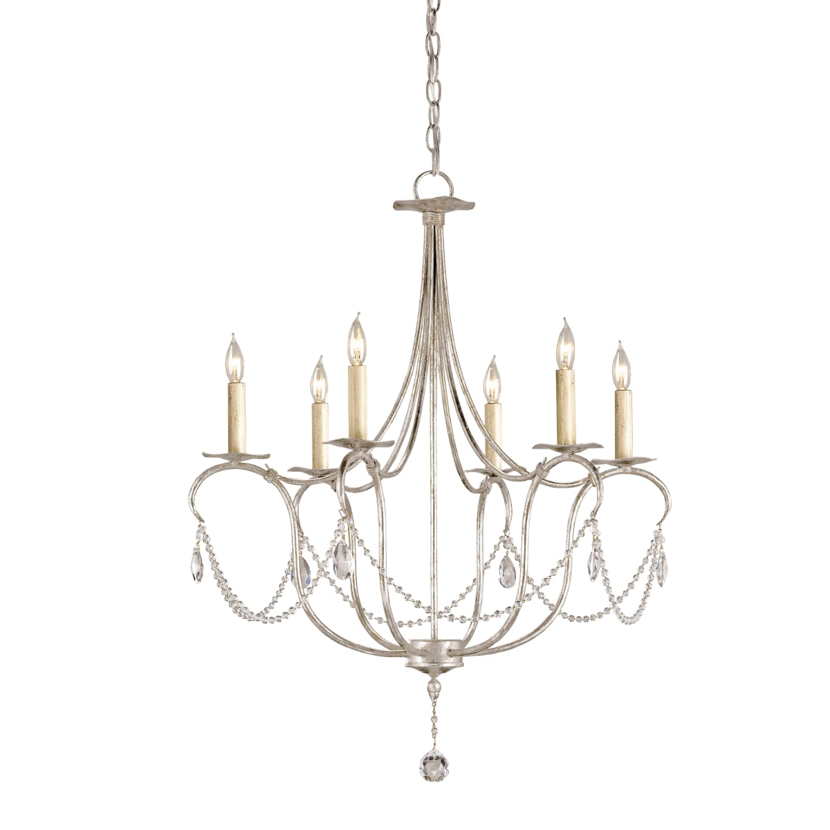 Currey And Company 9890 Silver Leaf 6 Light Wrought Iron Small 9890 Silver Leaf 6 Light Wrought Iron