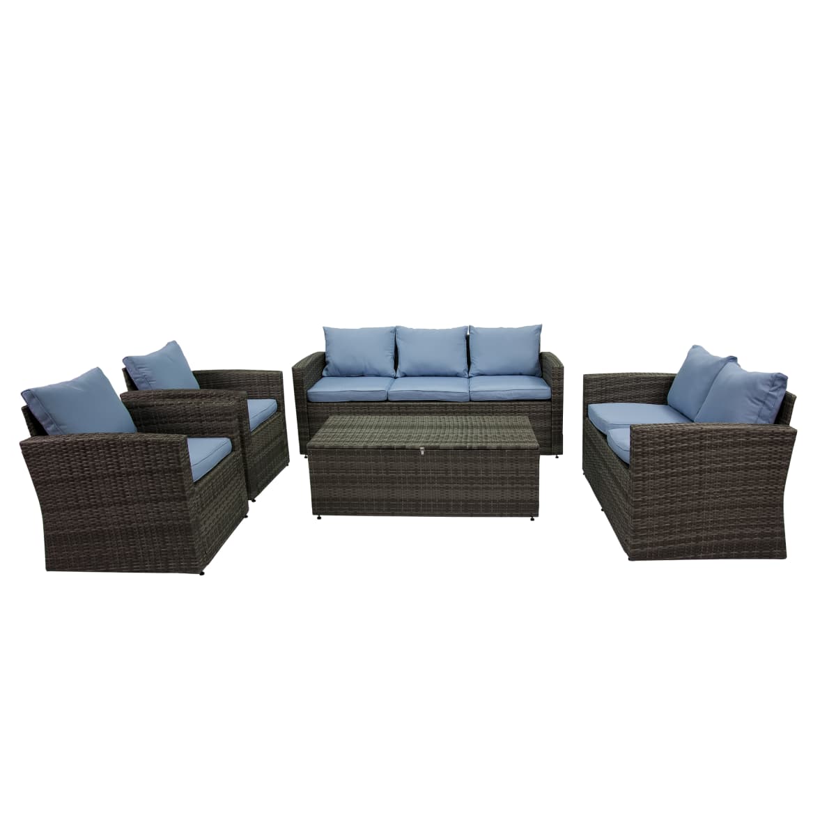 Delacora Bas2614gybl Gray Blue Rio 5 Piece Steel Framed Wicker Outdoor Conversation Set Faucetdirect Com