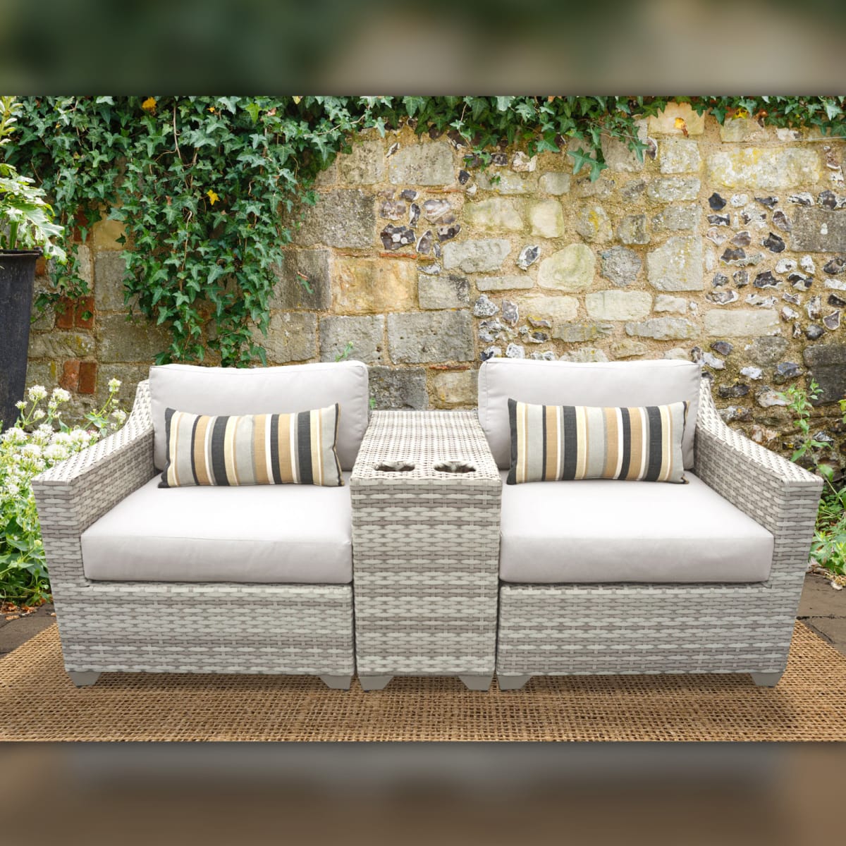 Delacora Fairmont 03b Navy Navy Fairmont Outdoor 3 Piece Conversation Set With Fade Resistant Upholstery Includes Chair And End Table