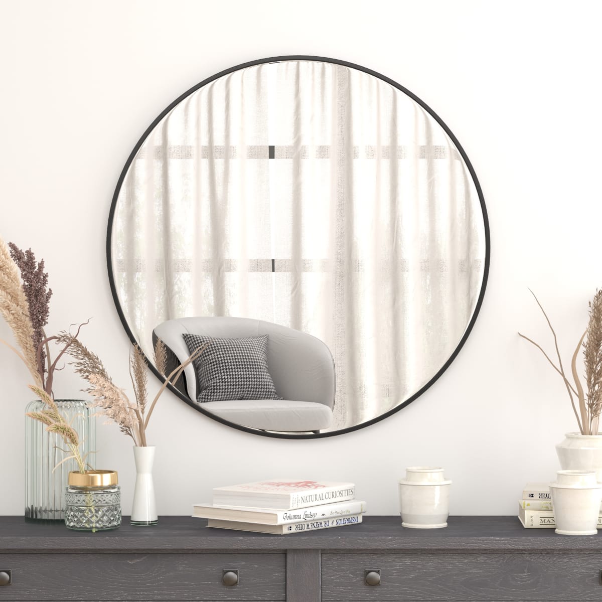 Delacora RH-M003-RD91BB-GD-GG Gold Contemporary 36" Diameter Round Metal  Band Framed Vanity Bathroom Wall Mirror - Faucet.com