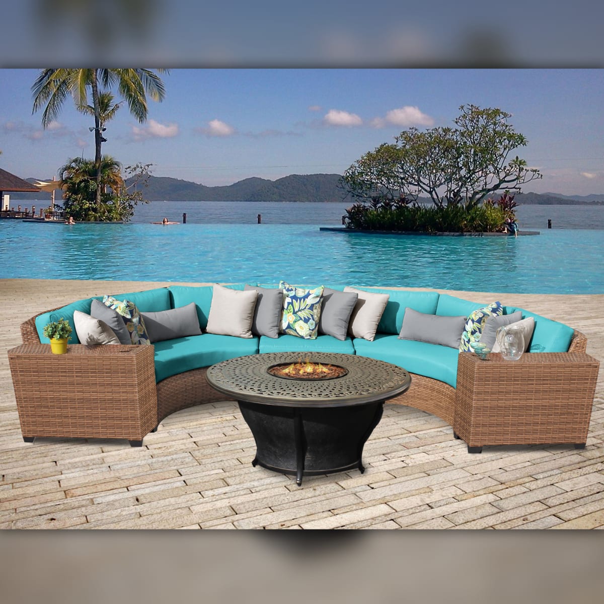 Delacora Laguna 06h Cocoa Cocoa Laguna Outdoor 6 Piece Conversation Set Includes End Table Fire Pit And Sofa