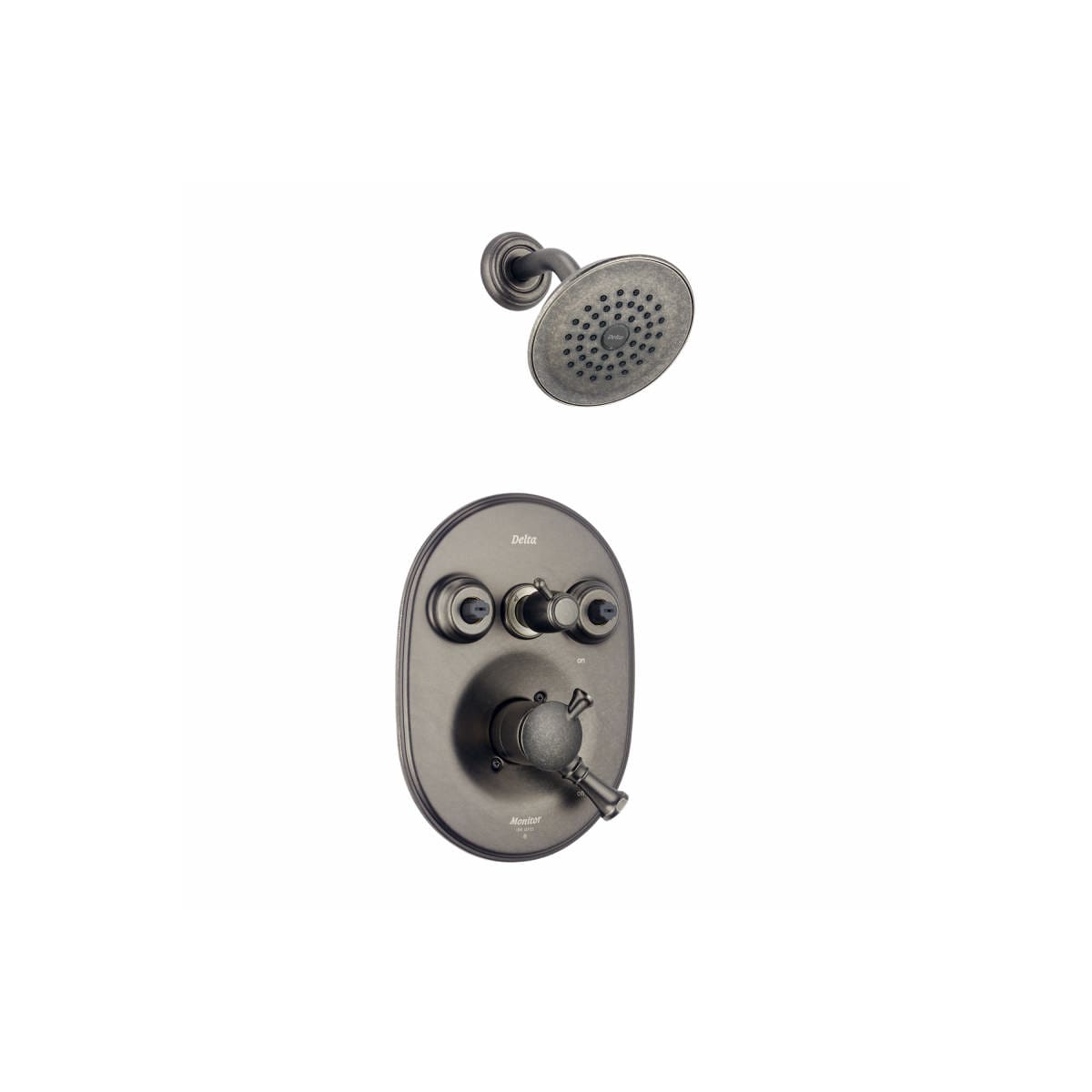 Delta T18240 Pt Aged Pewter Single Handle Monitor 18 Jetted Shower