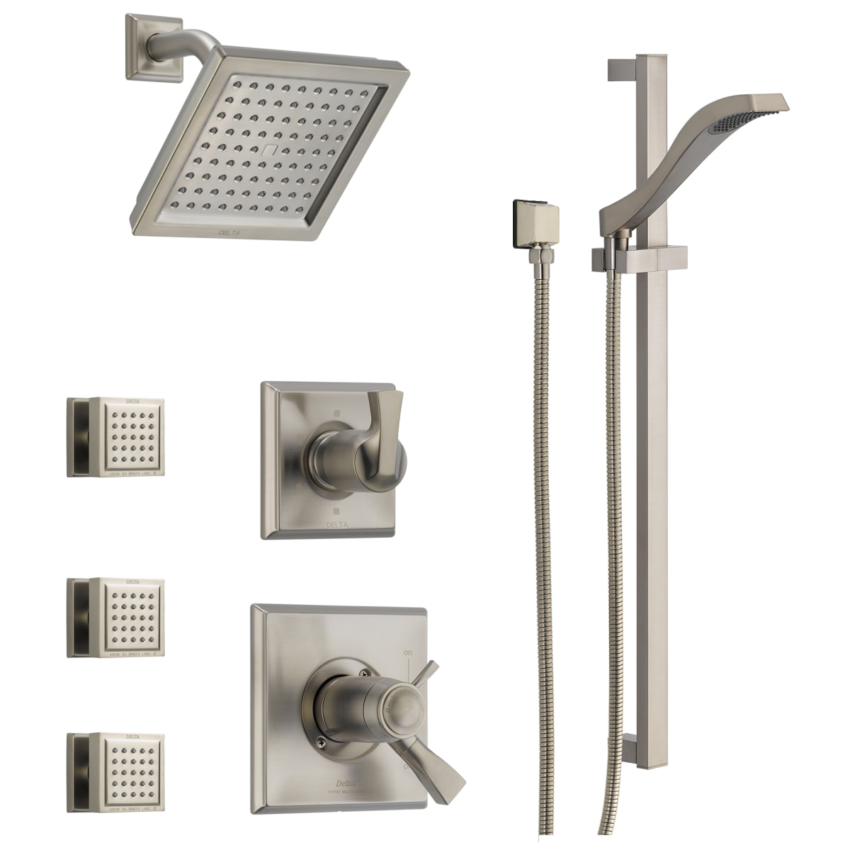 Shower - Shower Rough-In DSS-Dryden-17T03CZ Volume Delta Includes System Thermostatic Sprays Control, Champagne and Hand Series 3 Body Valves with 17T Shower TempAssure Head, Bronze Integrated