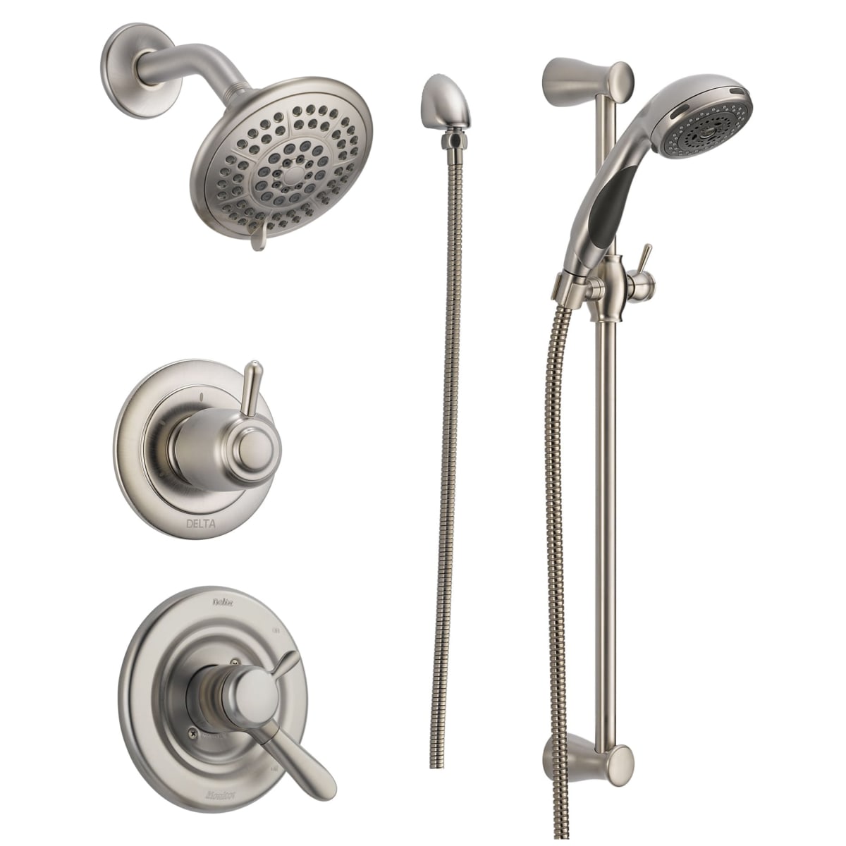 Delta DSS-Lahara-1701SS Brilliance Stainless Monitor 17 Series Dual Function  Pressure Balanced Shower System with Integrated Volume Control, Shower Head,  and Hand Shower - Includes Rough-In Valves - FaucetDirect.com