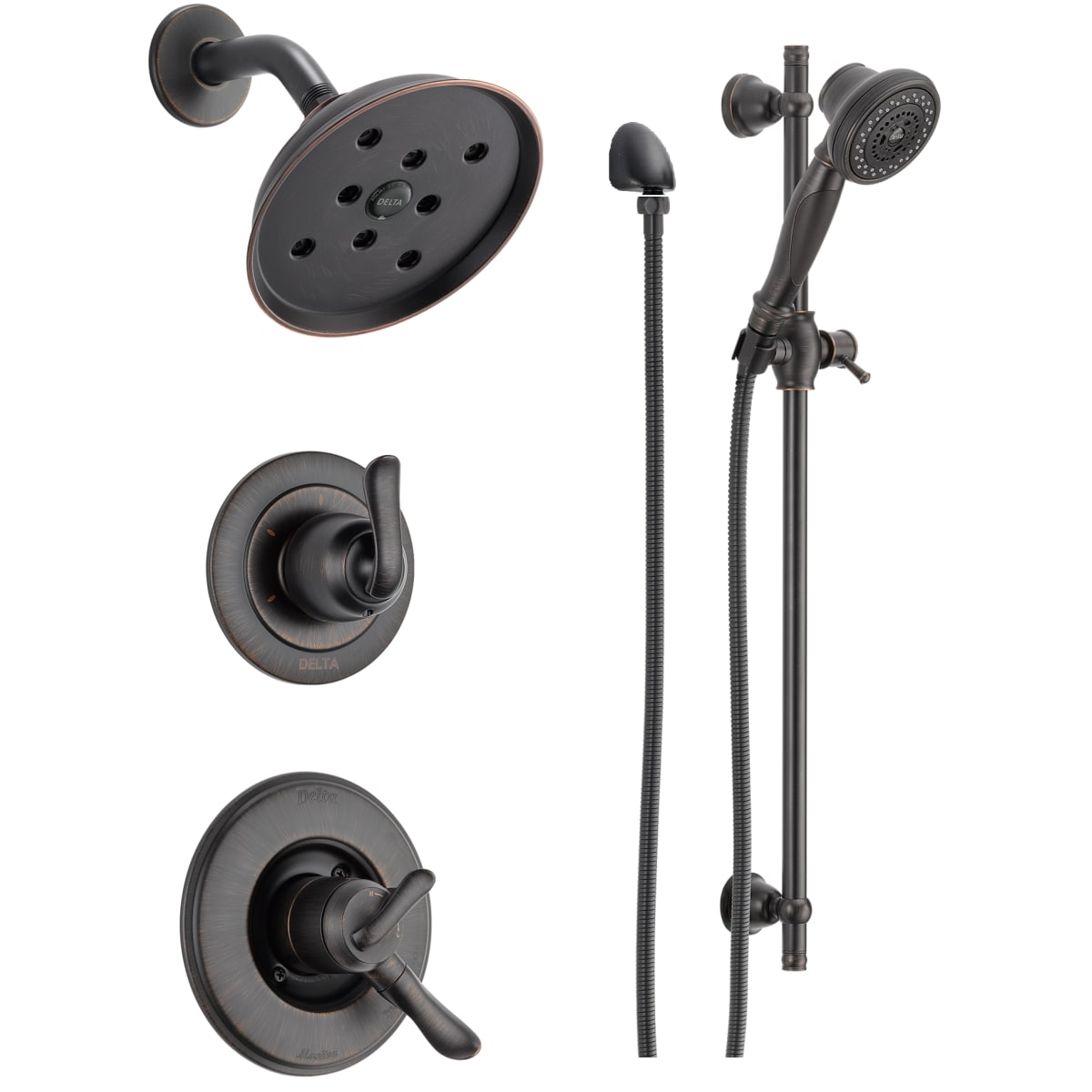Delta Dss Linden 1701cz Champagne Bronze Monitor 17 Series Dual Function Pressure Balanced Shower System With Integrated Volume Control Shower Head And Hand Shower Includes Rough In Valves Faucetdirect Com