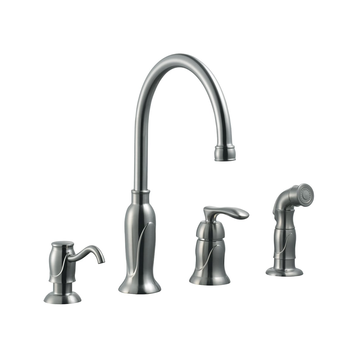 Design House 525808 Satin Nickel Single Handle Kitchen Faucet With Side Spray Soap Dispenser Faucet Com