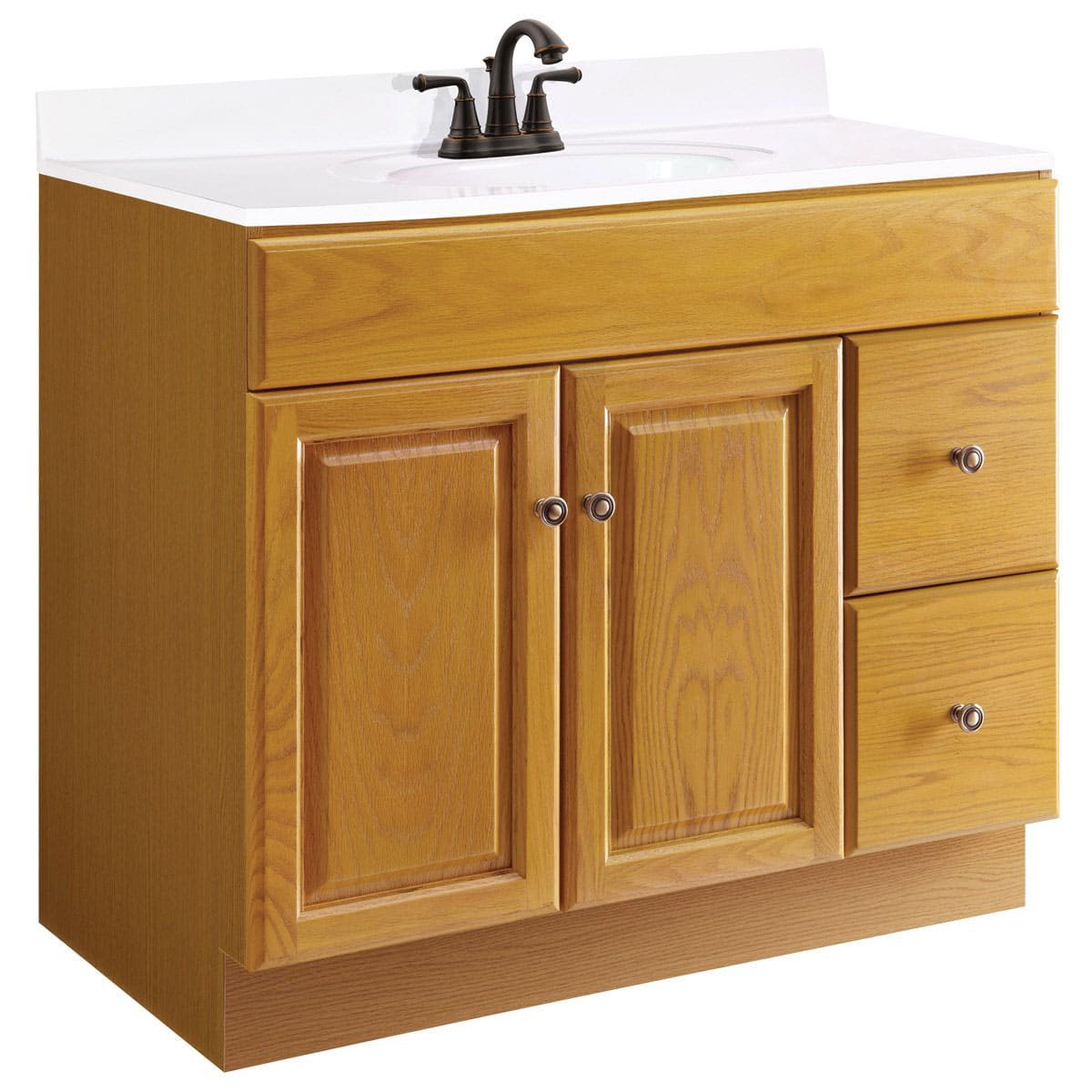 Design House 545186 Honey Oak Claremont 36 Double Handle Free Standing Vanity Cabinet Only Less Vanity Top Faucet Com