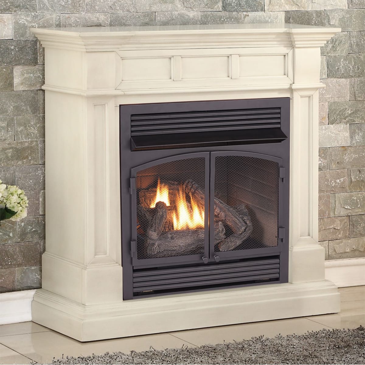 Duluth Forge DFS-400T-2AW Antique White 32,000 BTU Vent Free Dual Fuel  Mantel Fireplace with T-Stat Control - VentingPipe.com