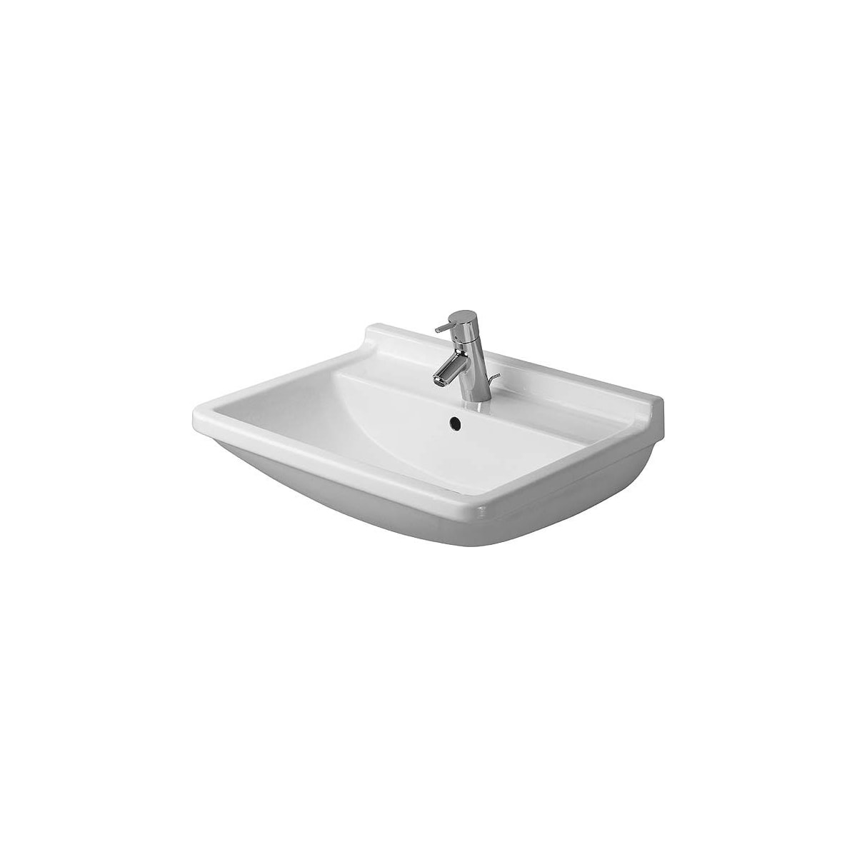Duravit 0300600000 White Glazed Underside Starck 3 23 5 8 Rectangular Ceramic Wall Mounted Bathroom Sink With Overflow And Single Faucet Hole Faucet Com