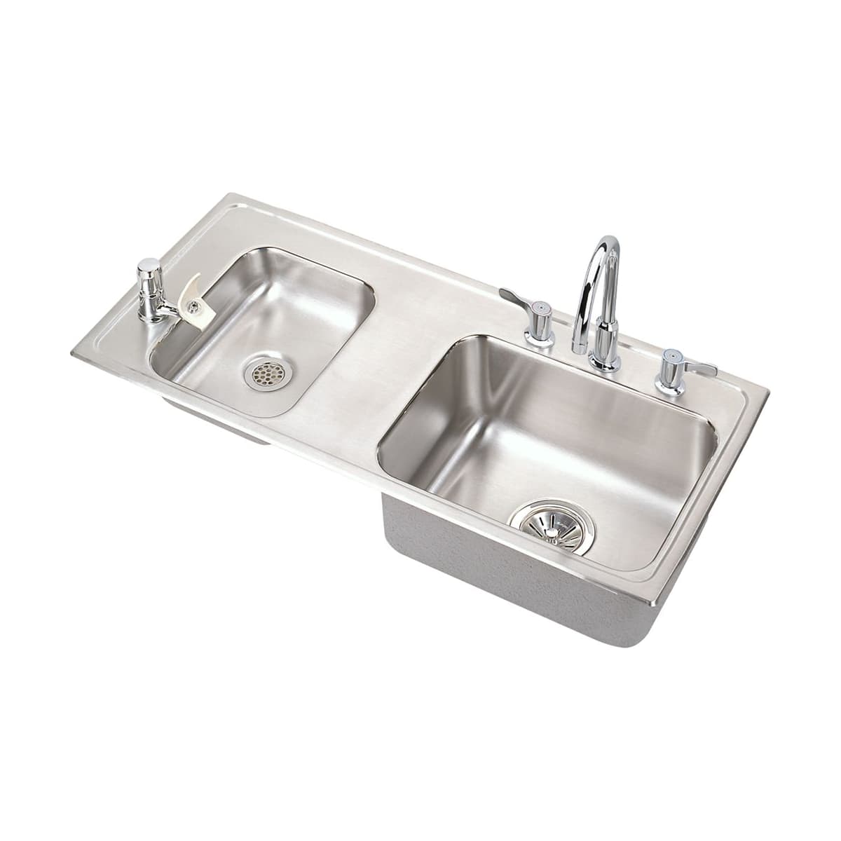 Elkay Drkad371740lc Stainless Steel 37 1 4 Double Basin Drop In Stainless Steel Utility Sink With High Arc Kitchen Faucet Includes Bubbler Drain And Strainer Faucetdirect Com