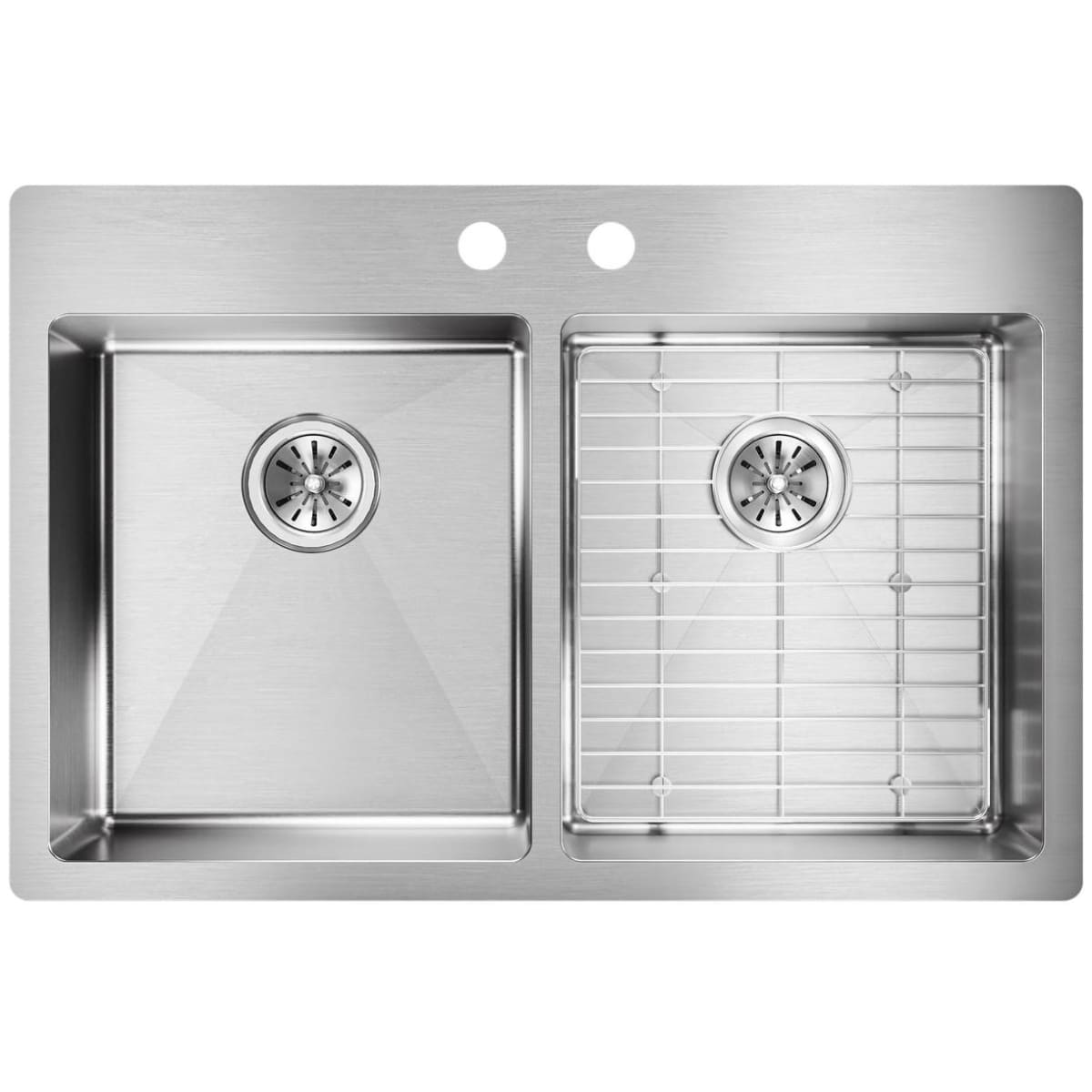Elkay Ectsrad33226tbg2 2 Faucet Holes Crosstown 33 Undermount Double Basin Stainless Steel Kitchen Sink With Basin Rack Faucetdirect Com
