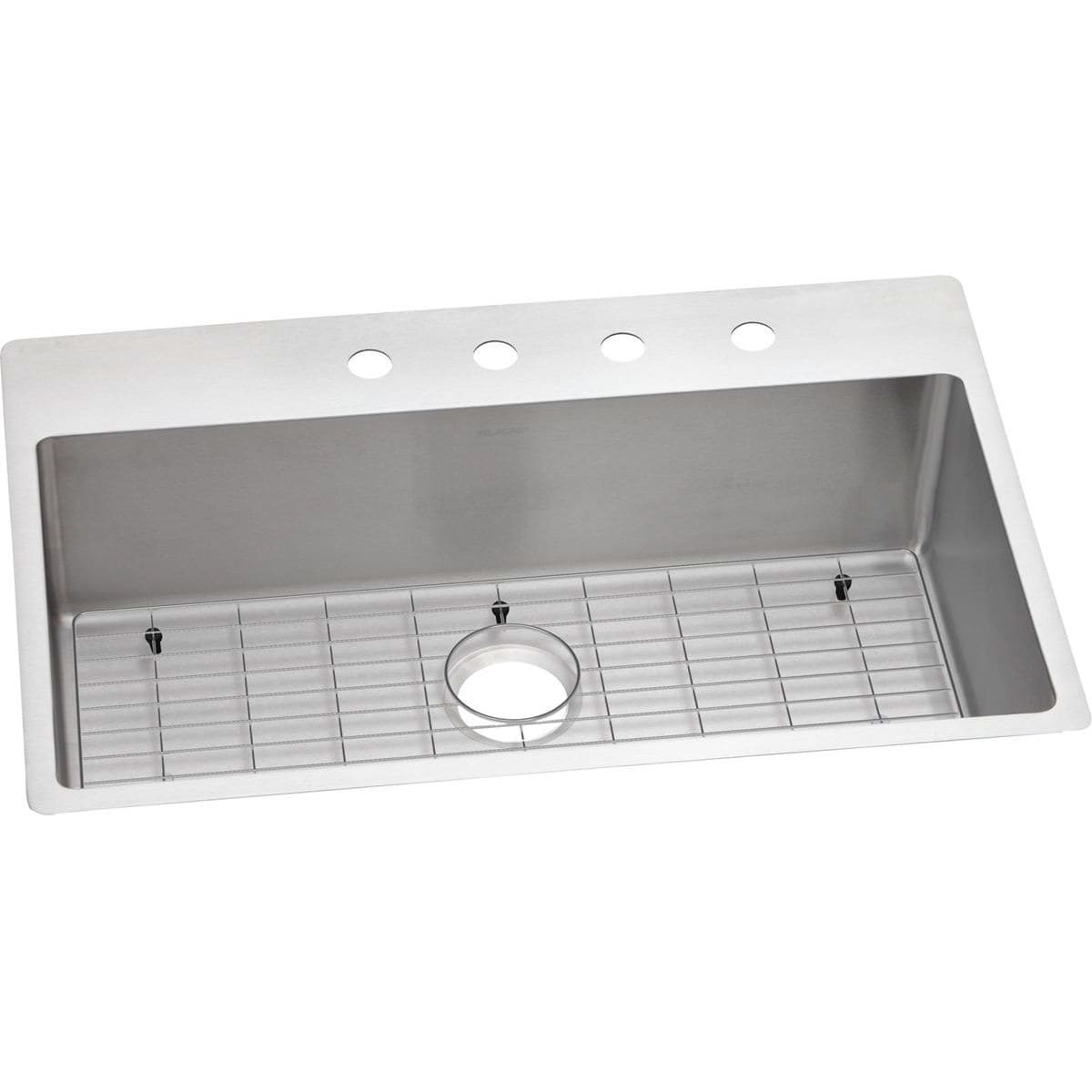 Elkay Ectsrs33229tbg4 4 Faucet Holes Crosstown 33 Drop In Single Basin Stainless Steel Kitchen Sink With Basin Rack Faucetdirect Com