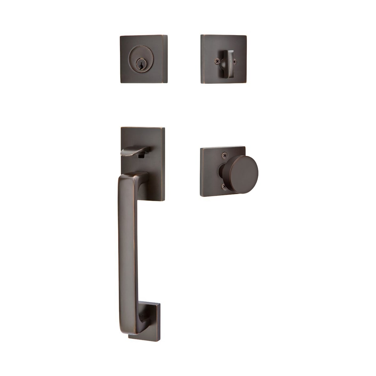 Emtek 4820ROUUS4 Satin Brass Baden Sectional Single Cylinder Keyed Entry  Handleset with Round Interior Knob 