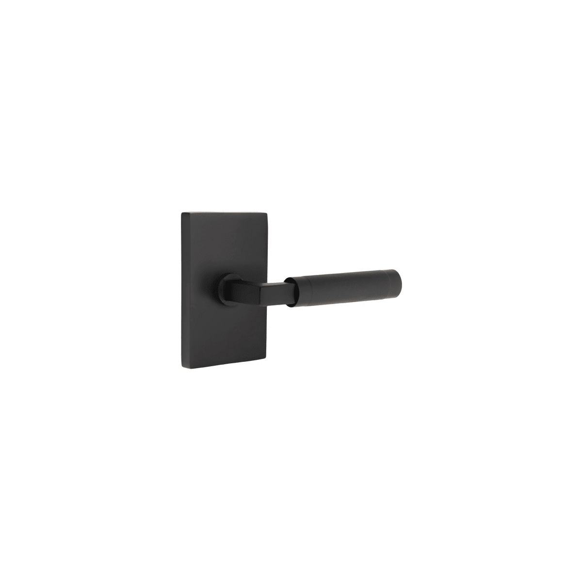 Emtek 5052US19.LSUS19.KNUS19.RH Flat Black Knurled L-Square Right Handed  Non-Turning Two-Sided Dummy Door Lever Set with Modern Rectangular Rose  from the SELECT Brass Collection 