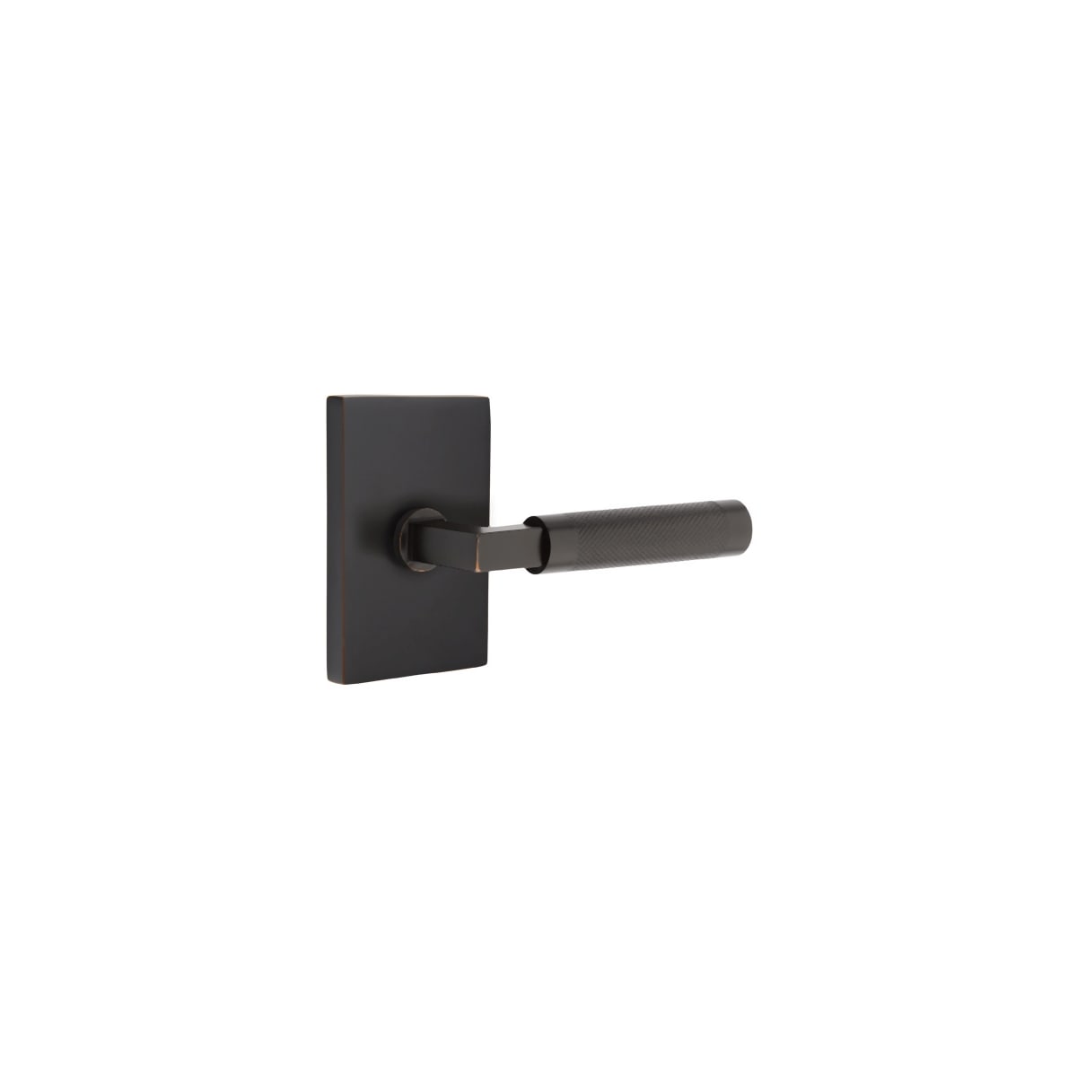 Emtek 5112US19.LSUS19.KNUS19.RH Flat Black Knurled L-Square Right Handed  Passage Door Lever Set with Modern Rectangular Rose from the SELECT Brass  Collection 