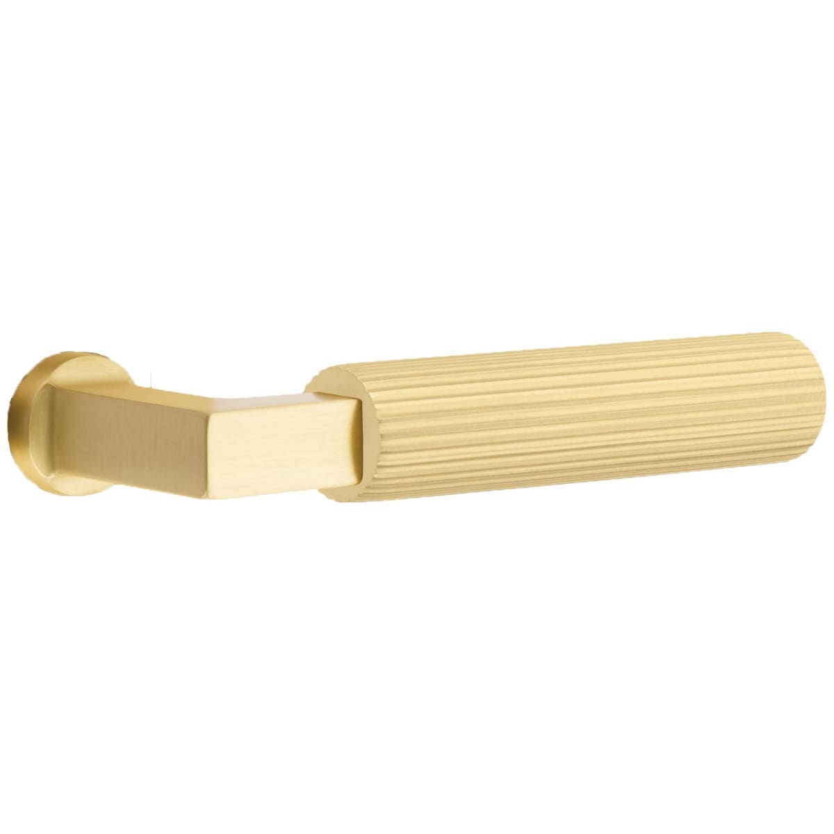 Emtek 520SKUS4 Satin Brass Straight Knurled Privacy Door Lever Set from the  SELECT Brass Collection 
