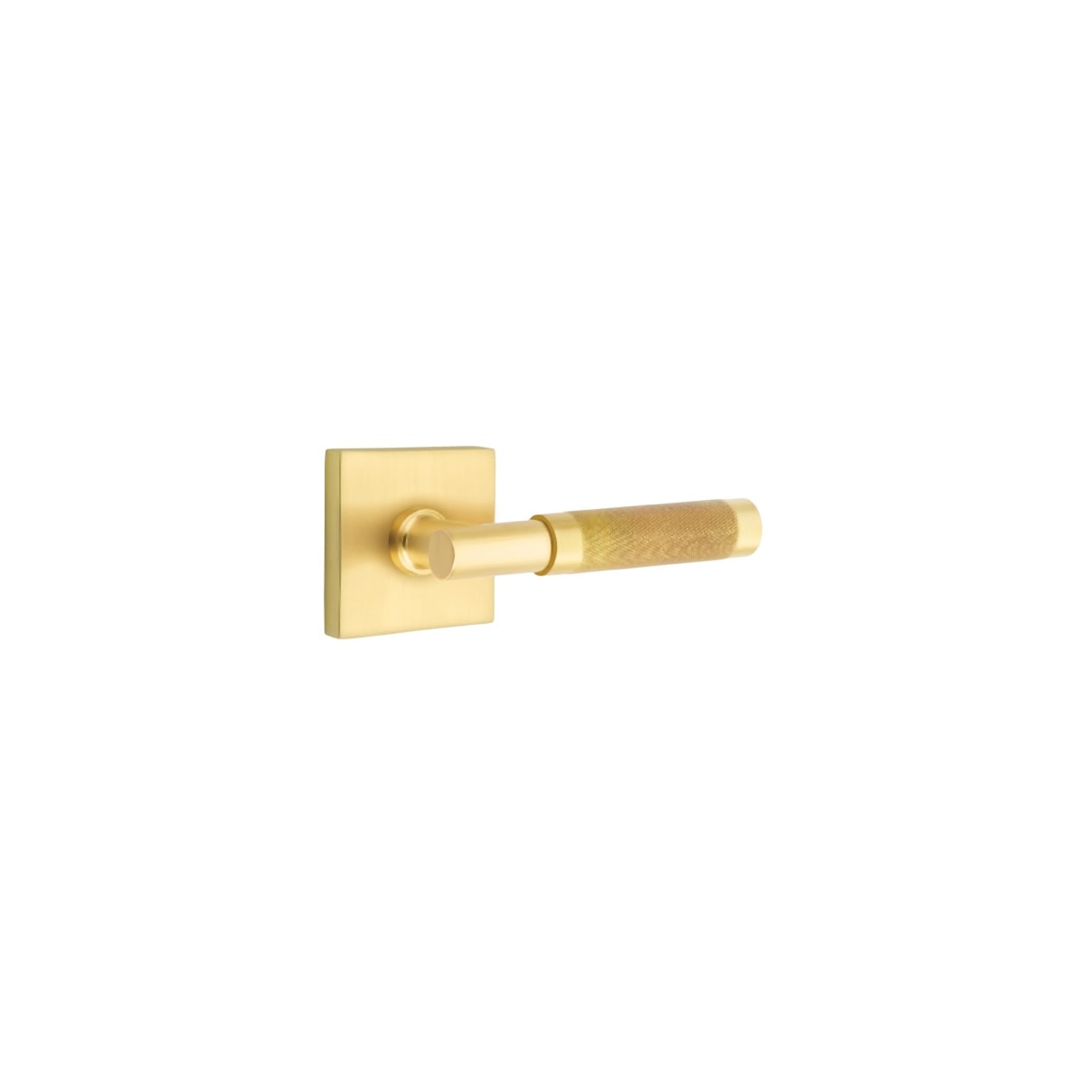 Emtek 5210US4.TAUS4.KNUS4.RH Satin Brass Knurled T-Bar Right Handed Privacy Door  Lever Set with Square Rose from the SELECT Brass Collection 