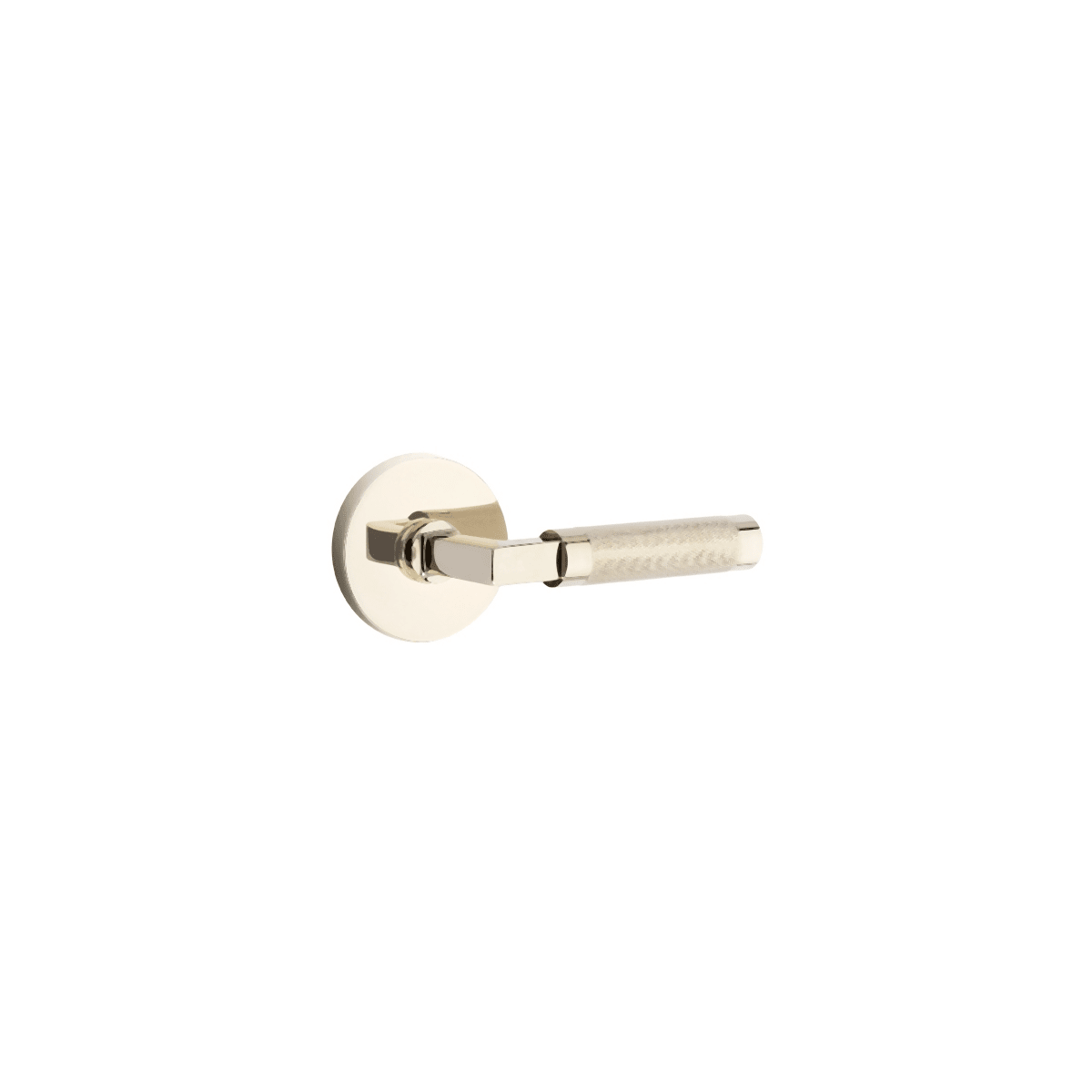 Emtek C5209US4.LSUS4.KNUS4 Satin Brass Knurled L-Square Privacy Door Lever  Set with Disk Rose and CF Mechanism from the SELECT Brass Collection 