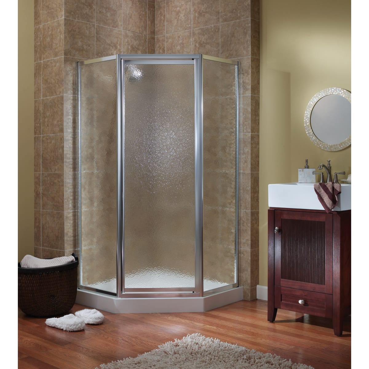 Foremost Tdna0570 Ob Sv Silver Obscure Glass Tides 70 High X 59 Wide Framed Shower Enclosure With Three 3 16 Clear Glass Panels Faucetdirect Com