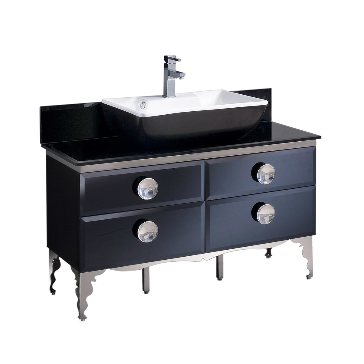 Fresca Fcb7714bl Cbl V Black Moselle 47 1 4 Free Standing Vanity Set With Steel Cabinet Glass Vanity Top And Single Vessel Sink Faucet Com