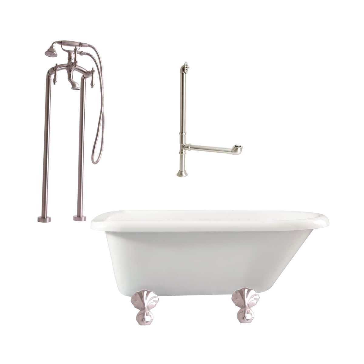 Giagni La2 Bn White Brushed Nickel Augusta 54 3 10 Free Standing Soaking Tub Package Includes Tub Tub Feet Floor Mounted Tub Filler Faucet And Drain Assembly Faucet Com