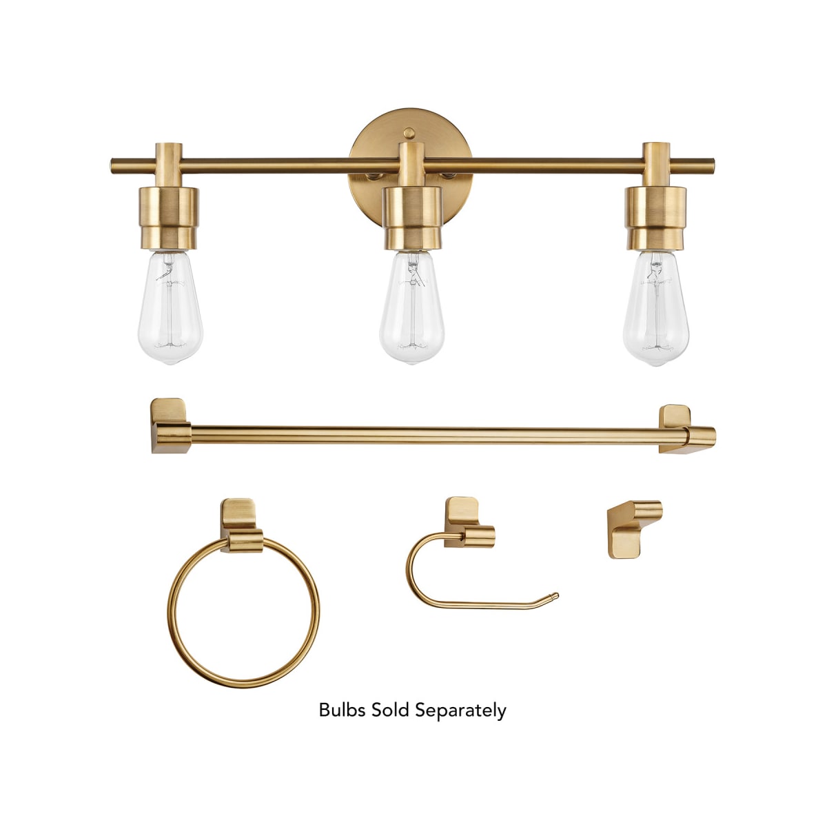 Globe Electric 51563 Matte Brass Alexandria 3 Light 21 Wide Bathroom Vanity Light and Hardware Set LightingDirect