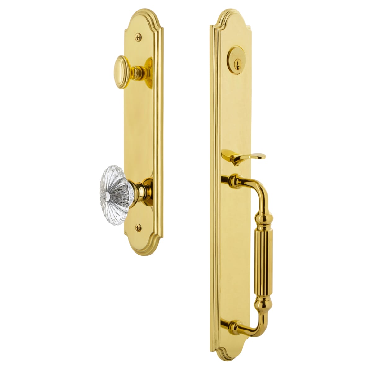 Grandeur 843718 Hardware Arc One-Piece Handleset with F Grip and Burgundy Knob in Antique Pewter Single Cylinder Lock Backset Size-2.75 Grandeur 843718 Hardware Arc One-Piece Handleset with F Grip and Burgundy Knob in Antique Pewter Single Cylinder Lock Backset Size-2.75