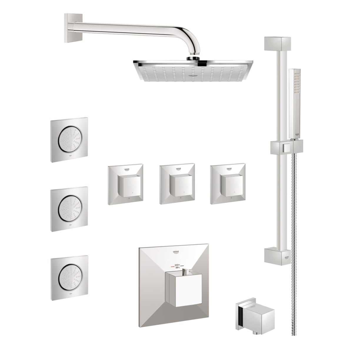 Grohe Gss Allure Cth 08 000 Starlight Chrome Allure Brilliant Thermostatic Shower System With Rain Shower Head Handshower Slide Bar Bodysprays And Volume Controls All Valves Included Faucetdirect Com