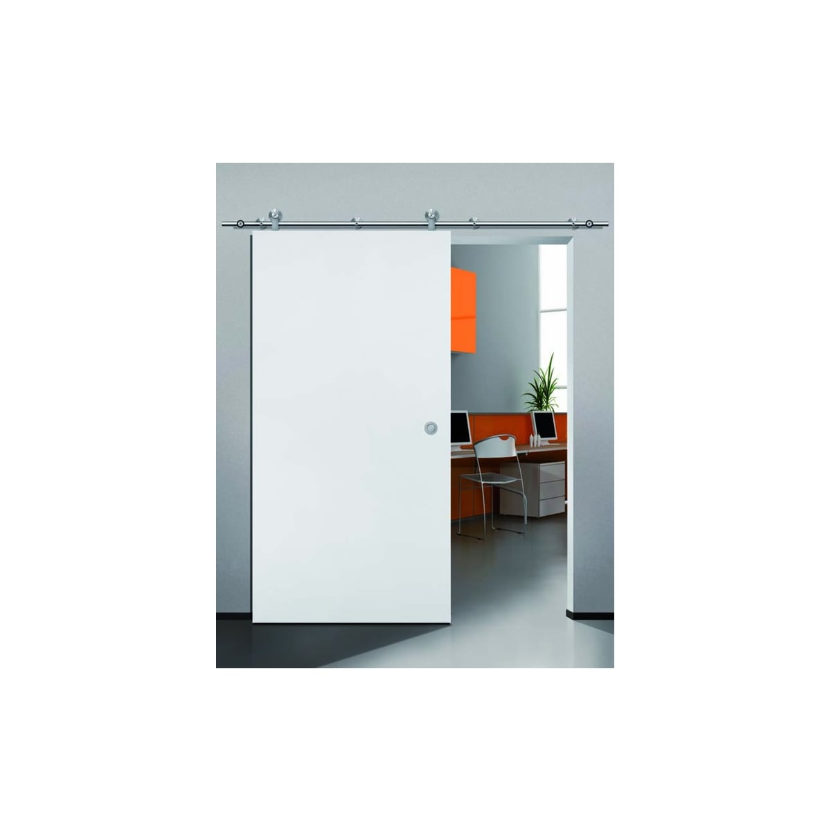 Hafele 940 64 021 Matte Stainless Steel Flatec V Series 71 Inch Hafele 940 64 021 Flatec V Barn Door Hardware