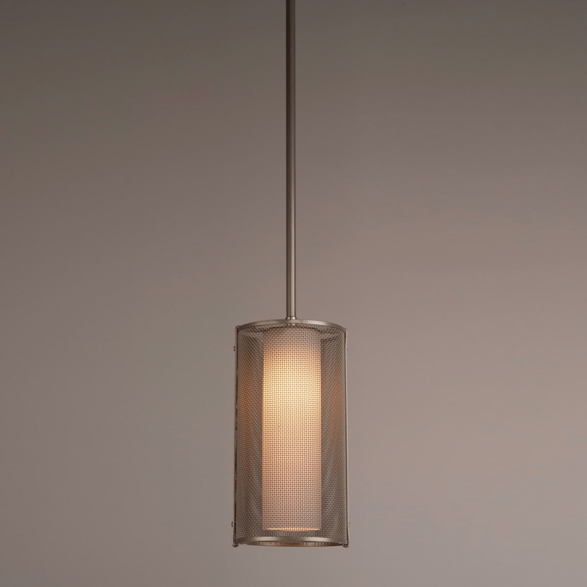 Hammerton Studio Lab0019 11 Bs F C01 L1 Metallic Beige Silver Uptown Mesh 5 Wide Cord Hung Led Cage Mini Single Pendant With Frosted Glass Inner And Finished To Match Metal Outer Shade Lightingshowplace Com