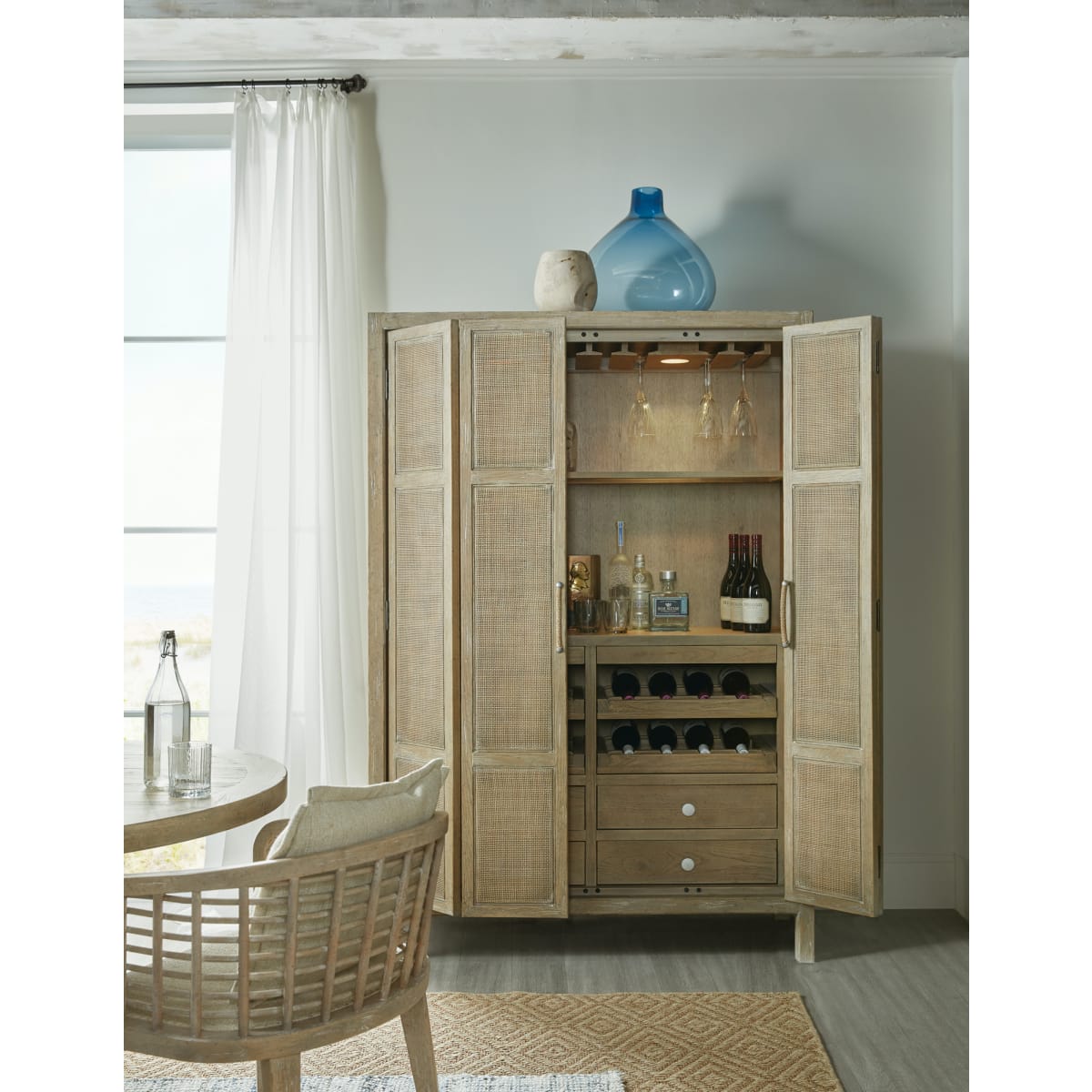 Hooker Furniture 6015 75160 80 Driftwood Surfrider 51 Wide Coastal Luxury Bar and Wine Cabinet LightingDirect