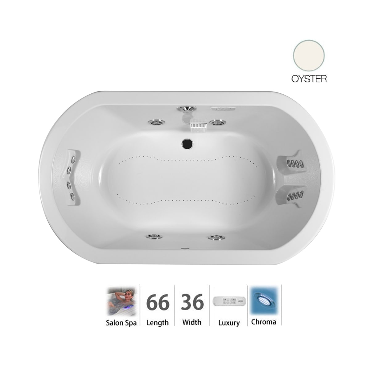 Jacuzzi Anz6636ccr4chy Oyster Anza 66 Salon Spa Bathtub For Drop