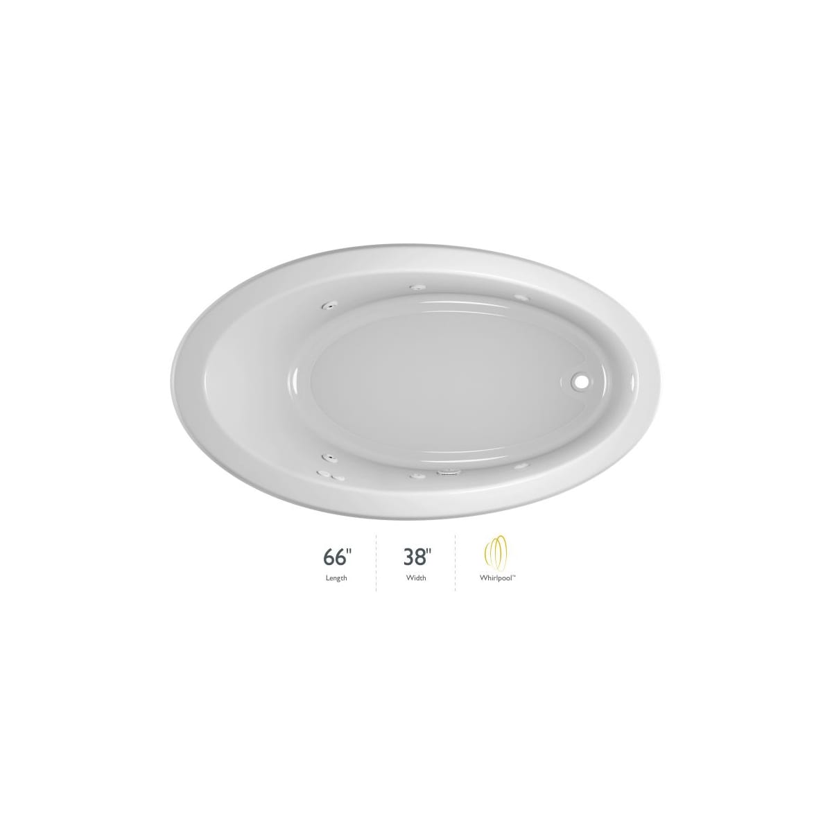 RIVA 66 in. x 38 in. Acrylic Right-Hand Drain Rectangular Drop-in Whirlpool Bathtub with Heater in White RIVA 66 in. x 38 in. Acrylic Right-Hand Drain Rectangular Drop-in Whirlpool Bathtub with Heater in White