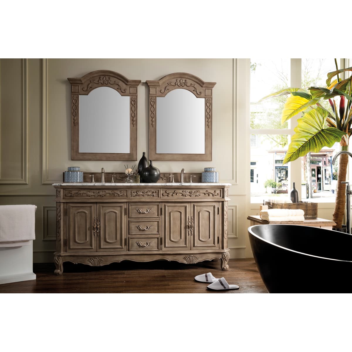 James Martin Vanities 207 Rv V72 Eg Empire Gray Riviera 72 Free Standing Double Vanity Set With Wood Cabinet And Marble Vanity Top Faucet Com