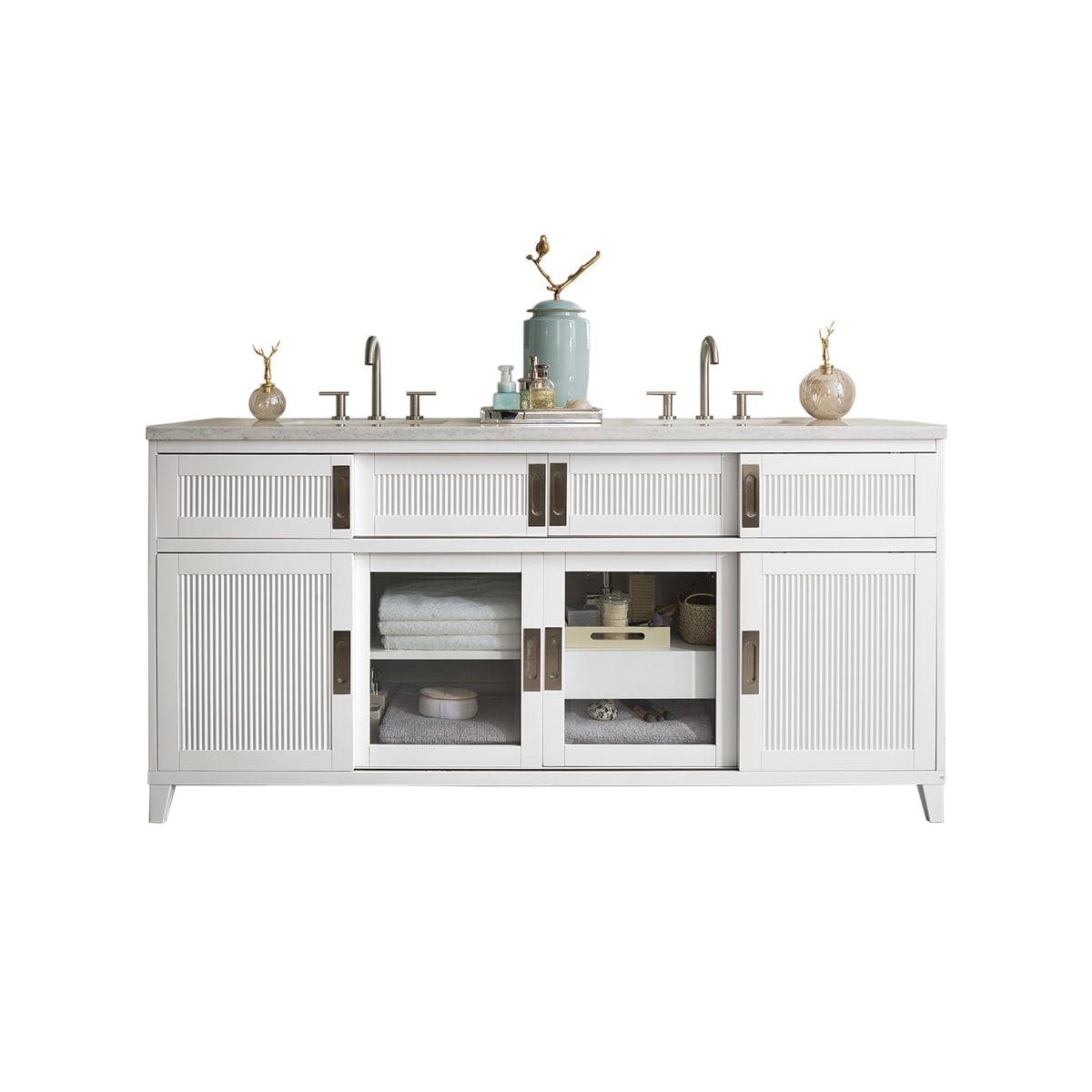 James Martin Vanities 516 V72 Bw 3car Bright White Brisbane 72 Free Standing Double Vanity Set With Wood Cabinet And Carrara Marble Vanity Top Faucetdirect Com
